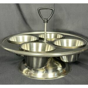 Mid-Century Modern Large Stainless Condiment Snack Holder Lazy Susan